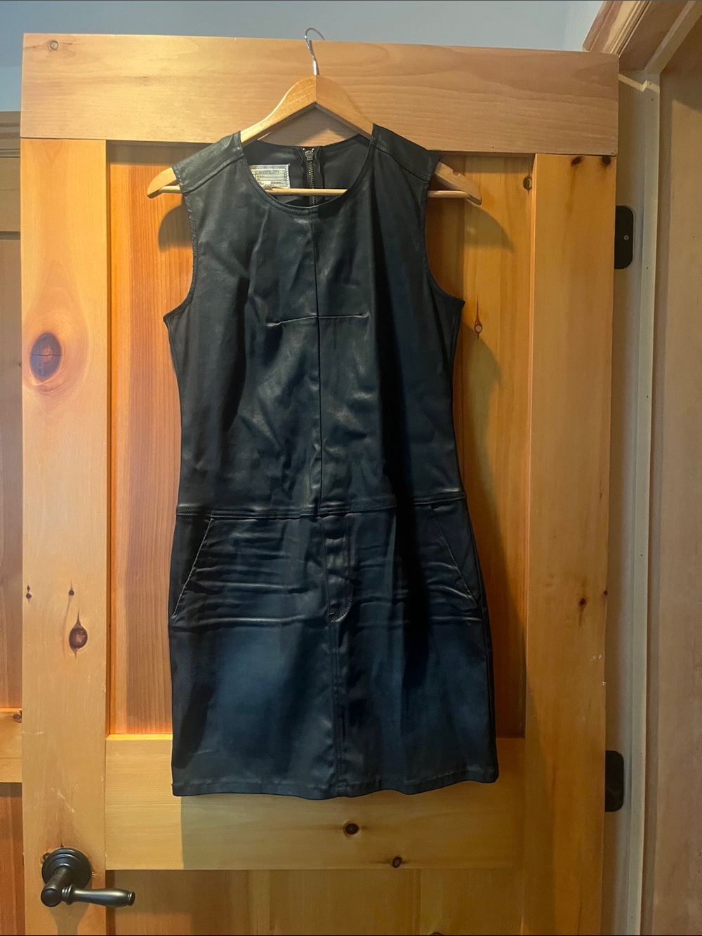 Current/Elliott Black Sleeveless Leather Shift Dress